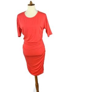 Athleta Dress Orange Ruched  Midi Size  XS